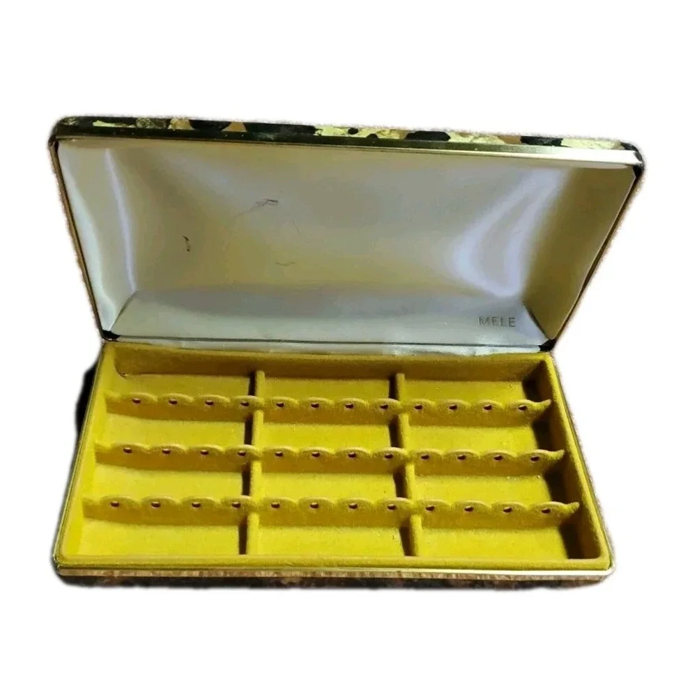 Vintage MELE Earring Jewelry Box Gold and Yellow Tortoise  Design‎ Retro 70's